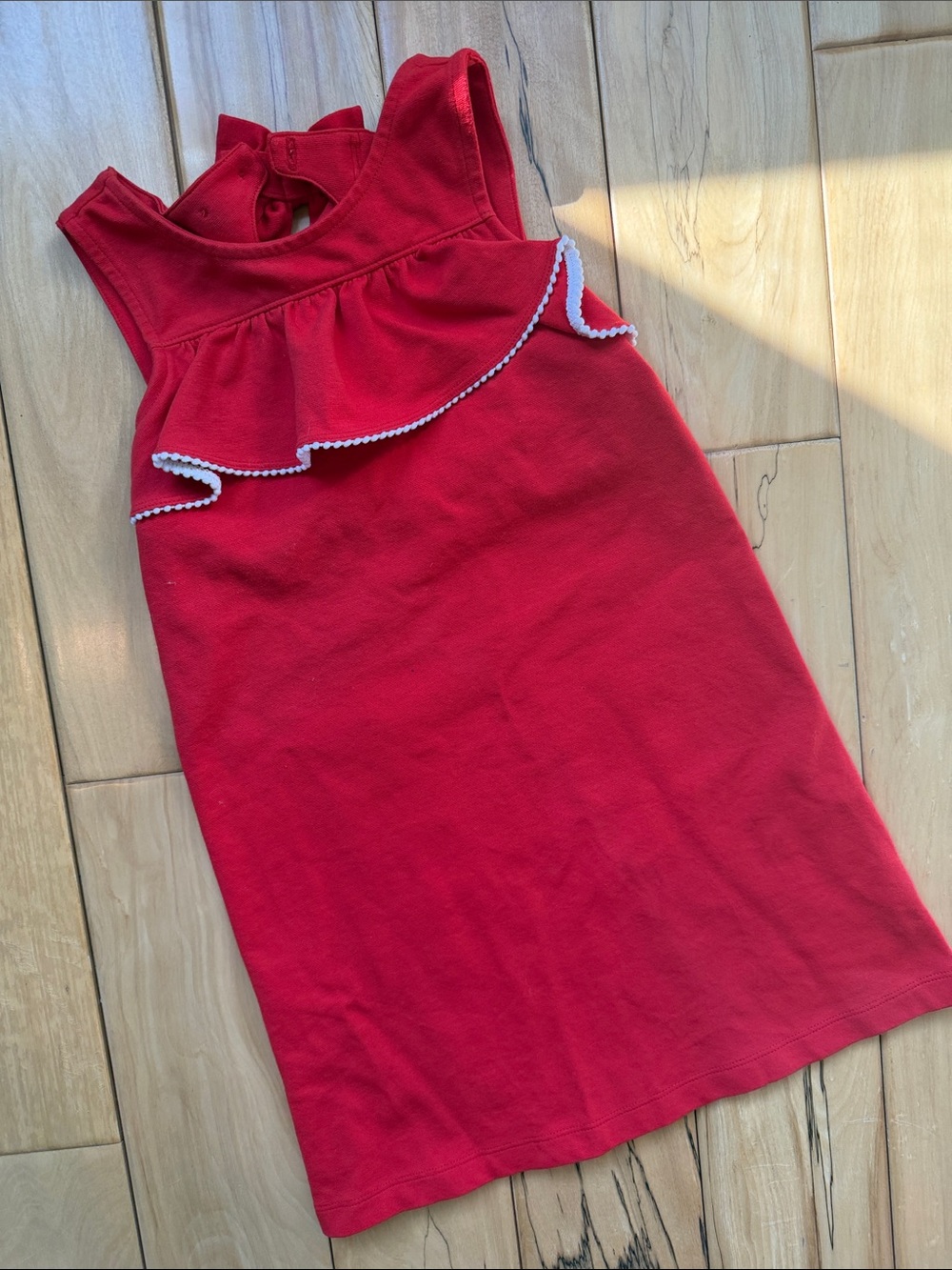 Janie and Jack Red Sleeveless Ruffled Dress with White Trim